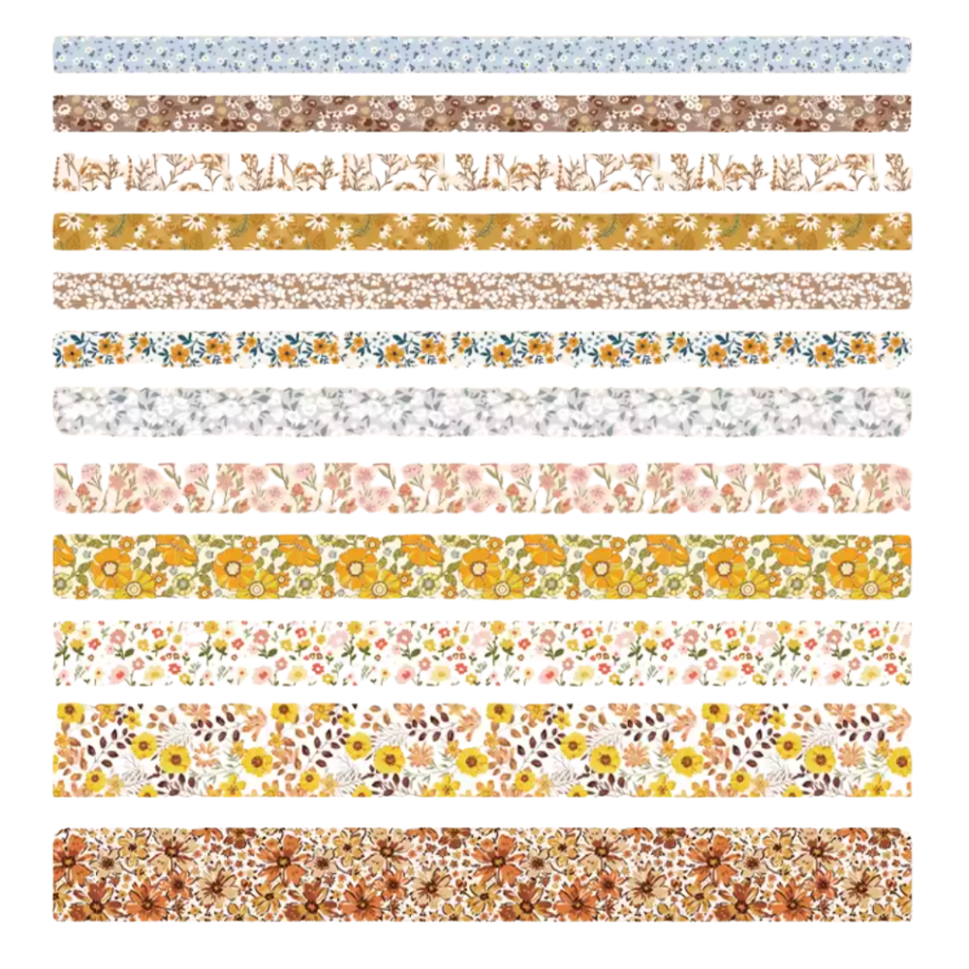 Ginger Florals Washi Set | 12 Washi Tapes in a Box | Gift Wrapping Tools and Craft Tape