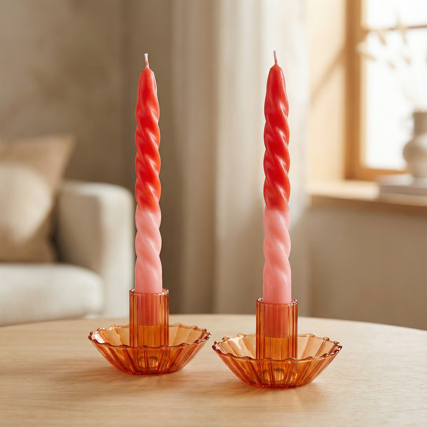 Glass Candle Holder in Red | Aesthetic Tinted Glass Taper Candle Sticks Candlestick Base