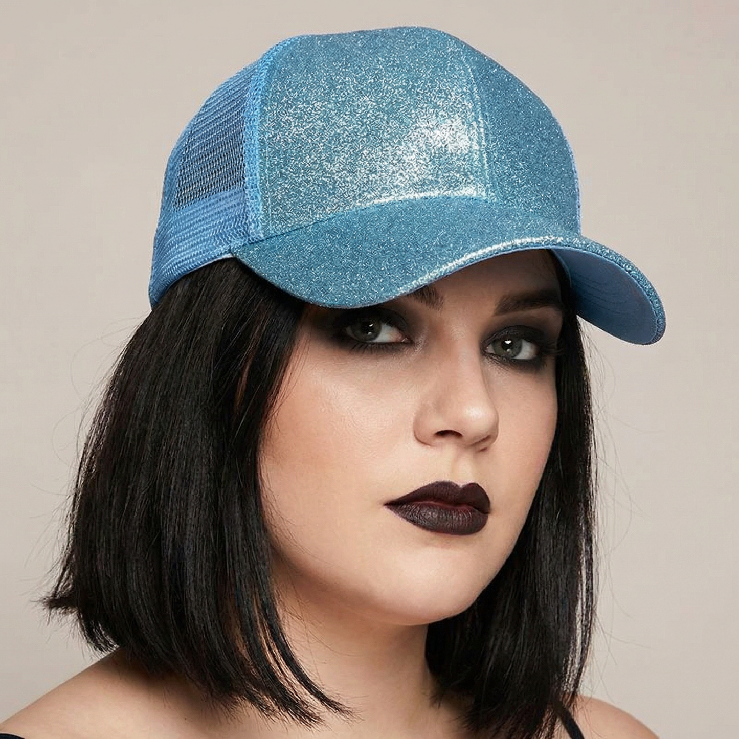 Glitter Snapback Cap with Ponytail Opening