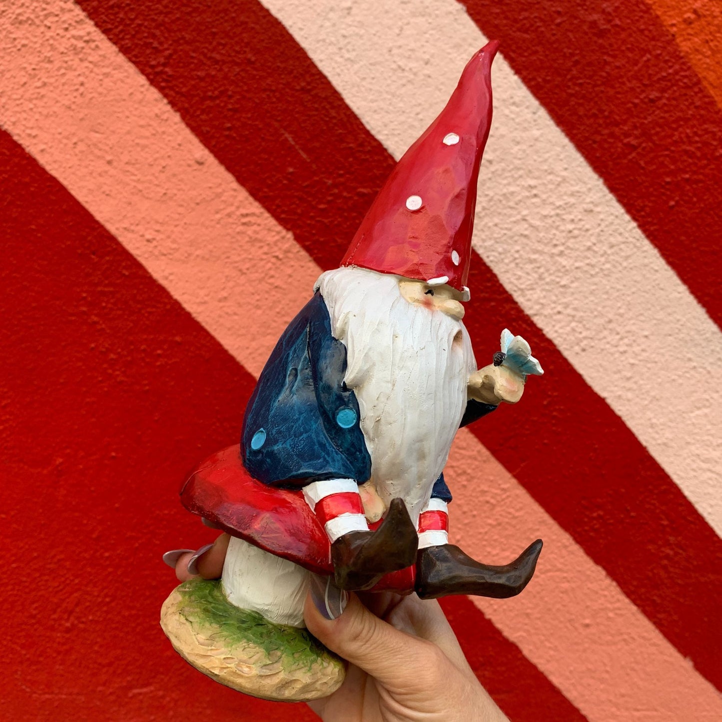 Gnome on Toadstool | Whimsical Indoor Outdoor Garden Decor | 10" Tall
