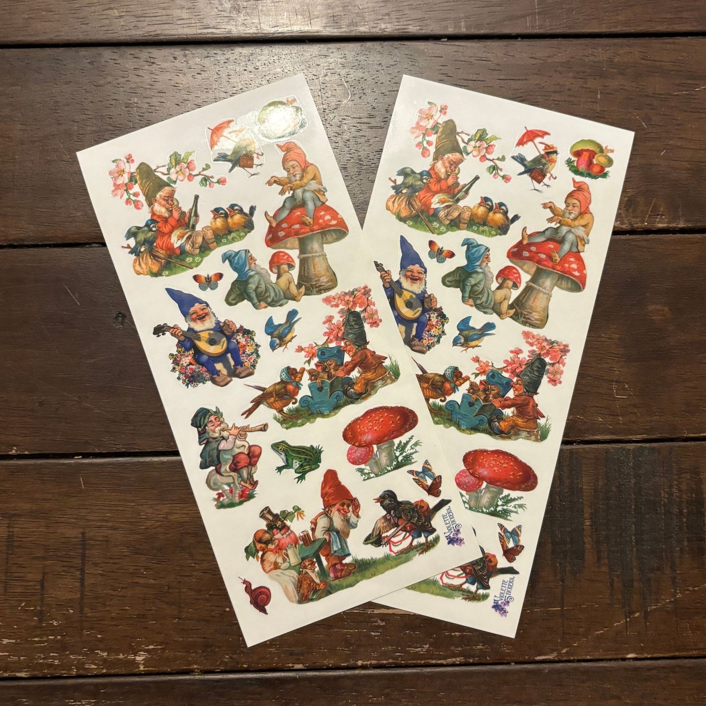 Gnomes and Red Mushrooms Clear Stickers | 4" x 8" | 2 Sheets