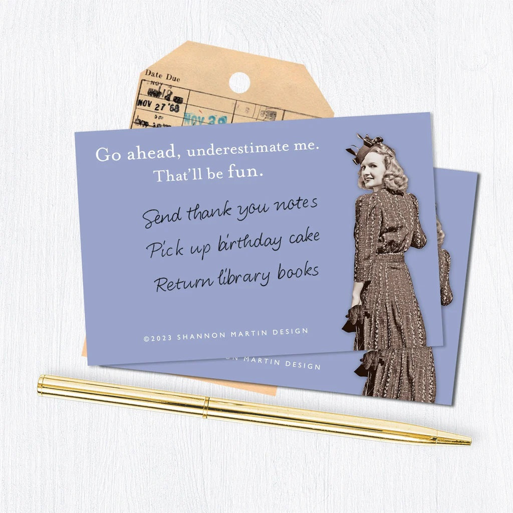 Go Ahead Underestimate Me Sticky Notes in Blue | Retro Stationery