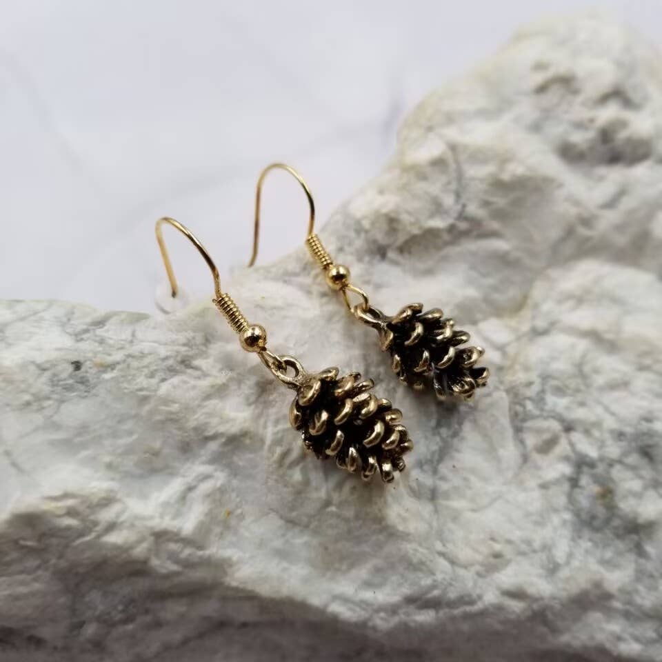 Gold Pinecone Dangle Earrings | Woodland Autumn