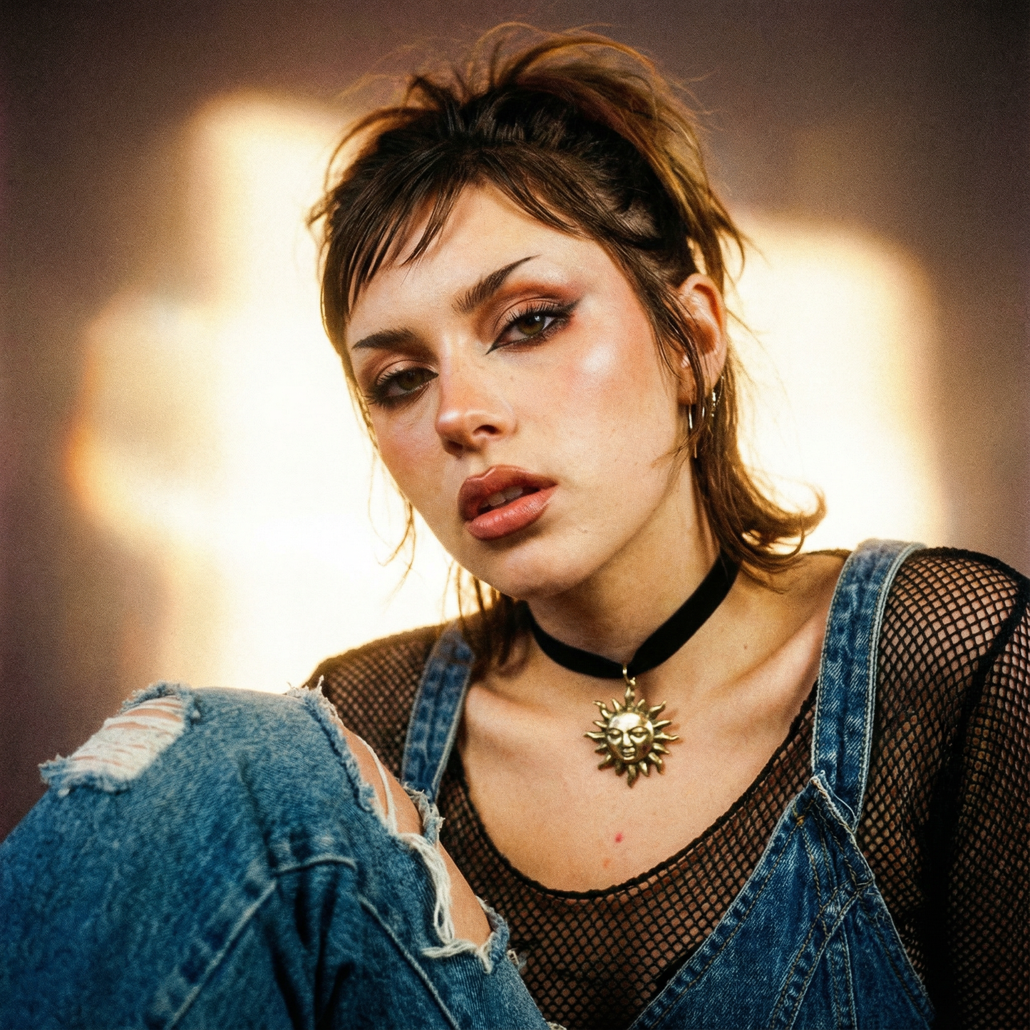 Golden Sun Face Black Velvet Choker