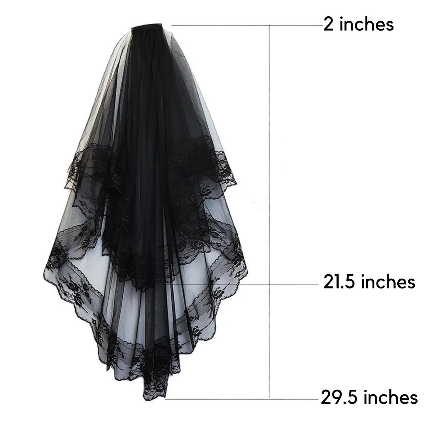 Gothic Clip-In Black Veil | Two-Layer Black Mesh Veil with Comb Attachment