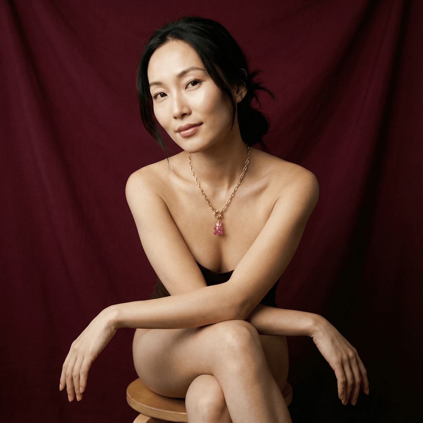 Gradient Gummy Bear Necklace on Gold Chain | Pink-Purple or Pink-Gold Candy Pendant