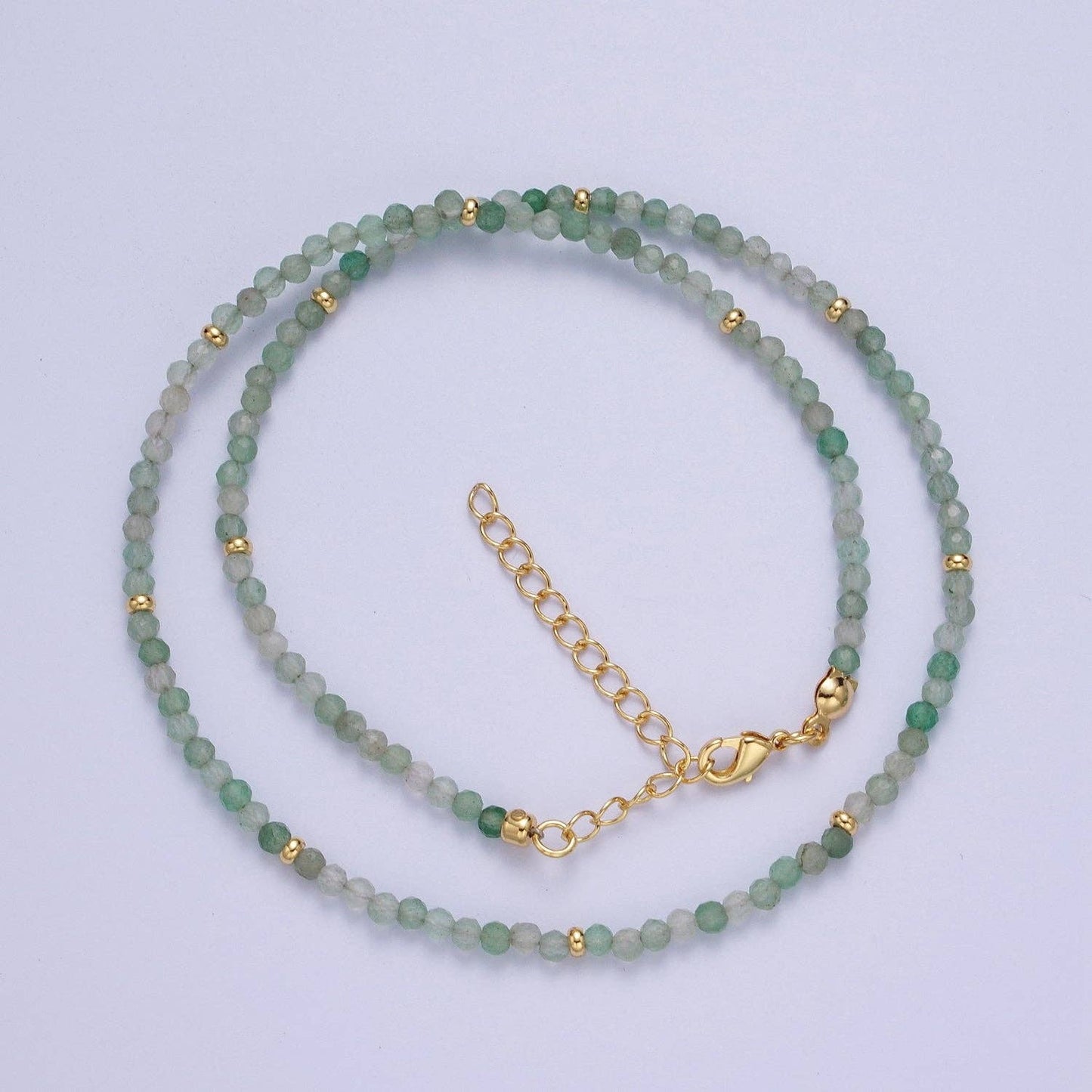 Green Aventurine Beaded Necklace | 17.5"+1.5" Gold Chain Extender
