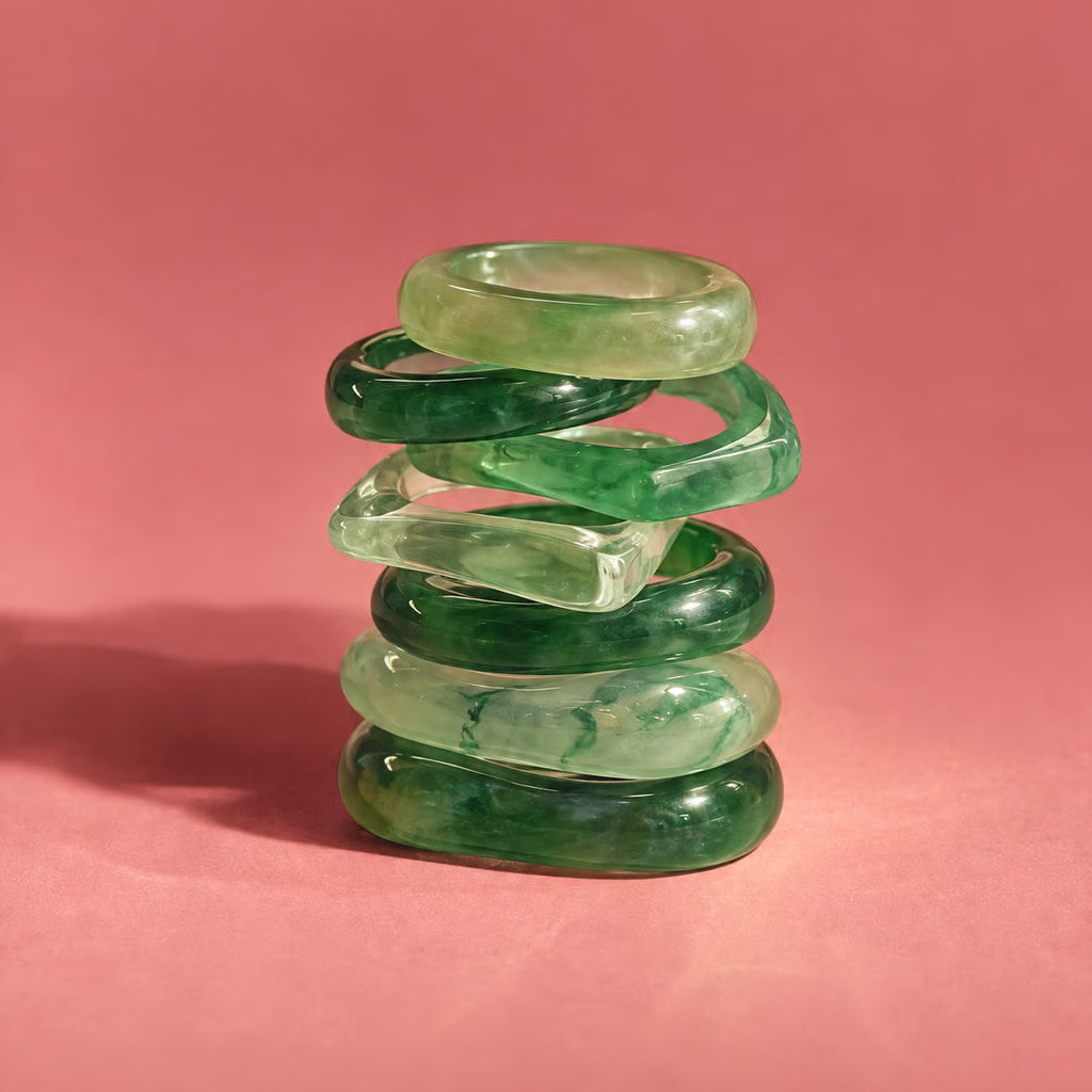 Green Resin Ring Set of 7 | Paper & Quartz-Paper & Quartz-The Bullish Store
