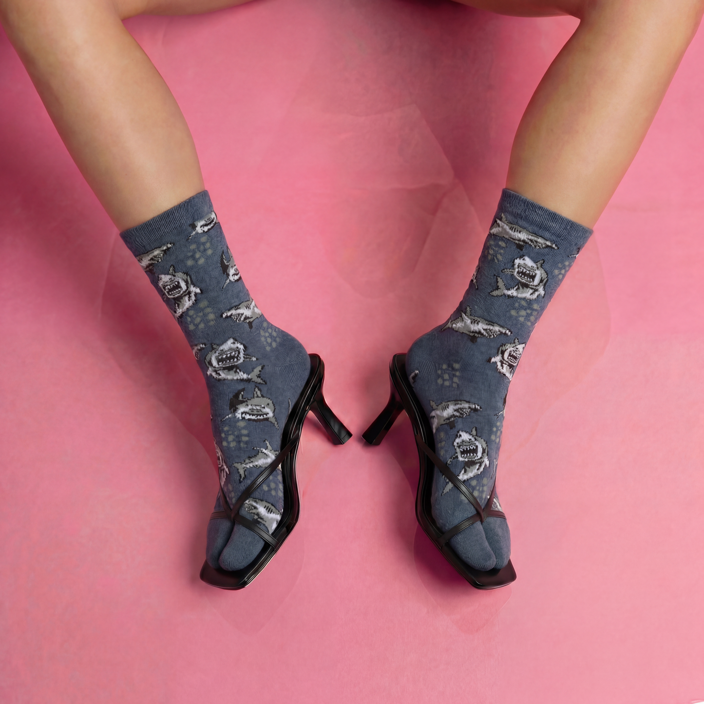 Grey Shark Split Toe Tabi Socks | Big Toe Flip Flop Socks | Shark Pattern Novelty Crew Socks