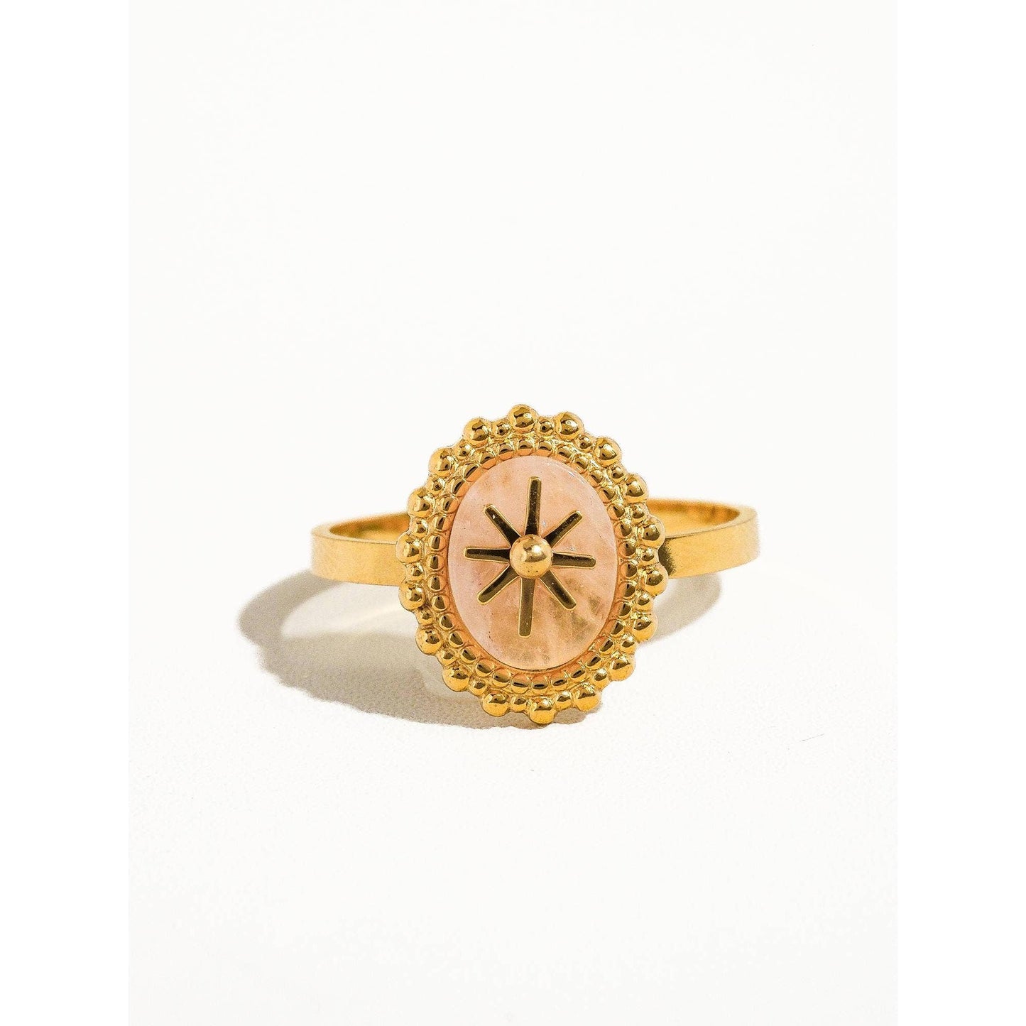 Gypsy Rose 14K Gold Adjustable Round Stone Ring | Gold Plated Stainless Steel Statement Ring, Nickel-Safe