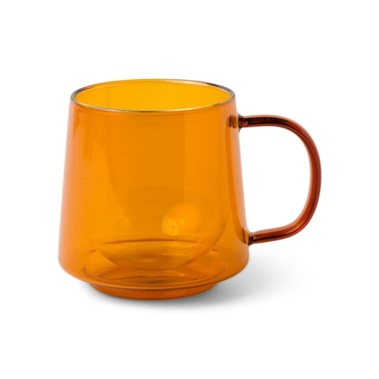 Hand Blown Amber Double Walled Glass Mug | Borosilicate Glass Coffee Tea Cup | 12 oz