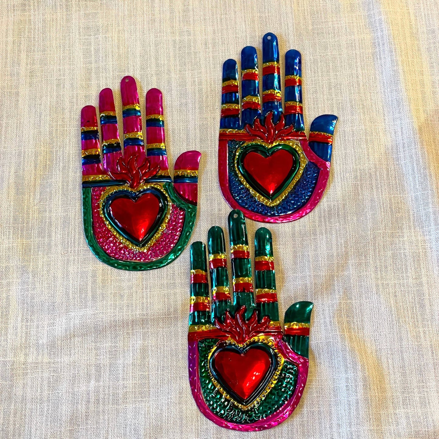 Hand Flaming Heart Tin Wall Hanging Decor | Hand-Painted in Mexico