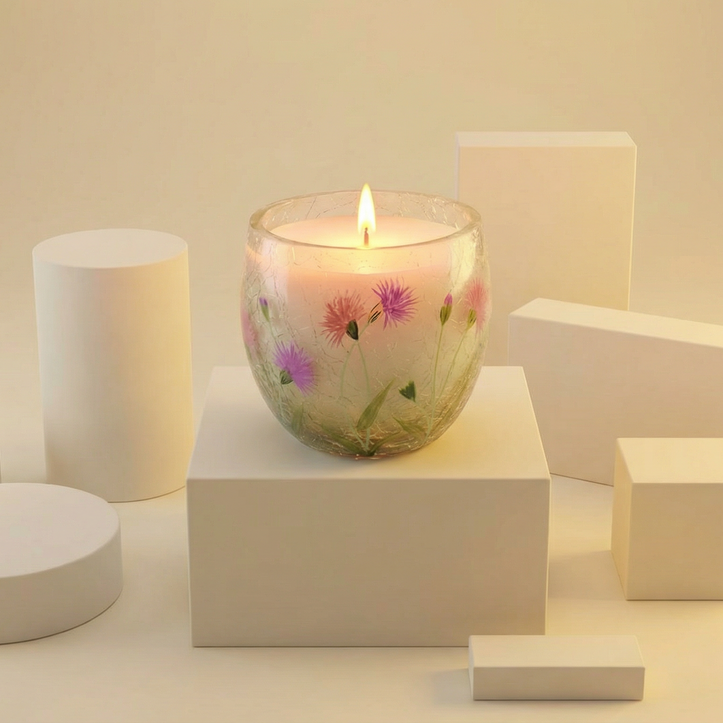 Hand Painted Floral Candle | Volcano Scented Glass Candle