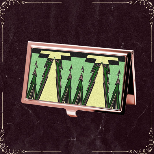 Handmade Green Envy Art Deco Business Card Holder in Rose Gold