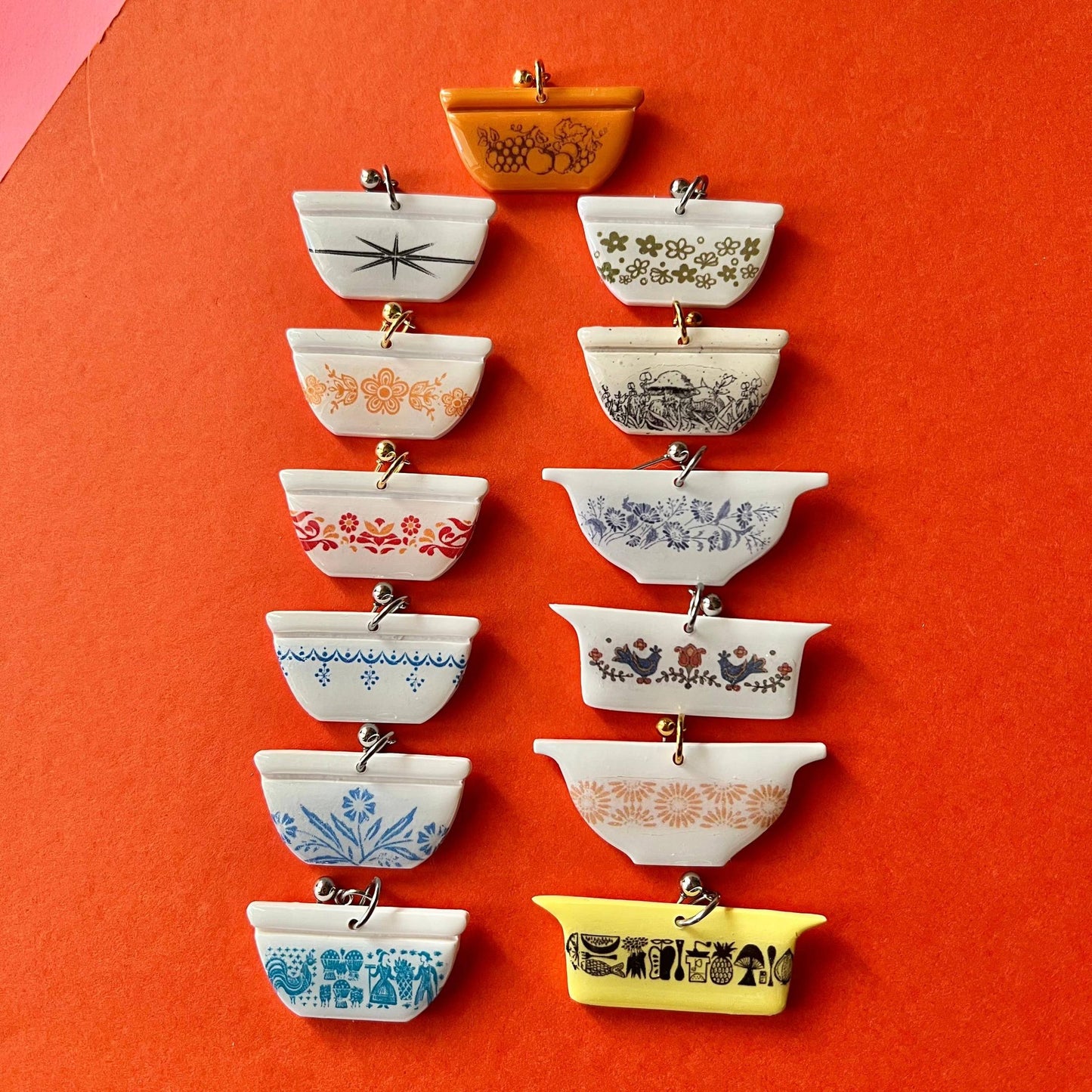 Handmade Pyrex Dish Earrings | Historic Prints on Polymer Clay