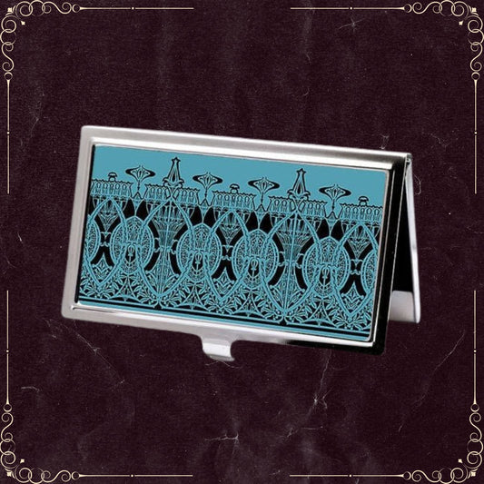 Handmade Victorian Business Card Case in Teal and Black Ironwork