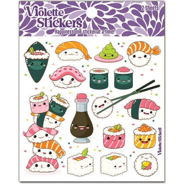 Happy Sushi Stickers | 4" x 4" | 2 Sheets-Violette Stickers-The Bullish Store