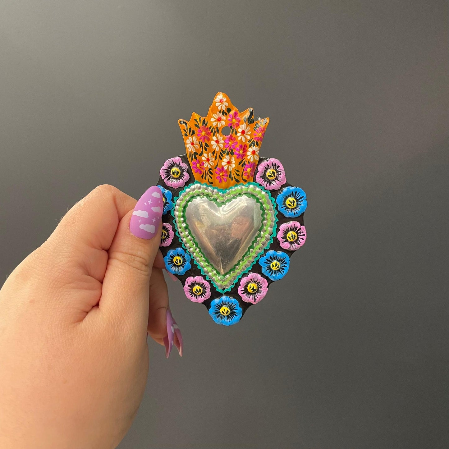 Heart Milagro Aluminum Ornament | Hand-Painted in Peru | Tin Charm Accessory