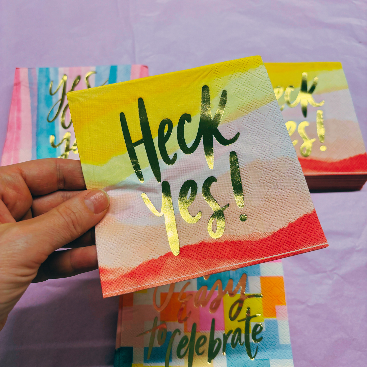 Heck Yes Gold Foil Party/Beverage/Cocktail Napkins | 5" Square