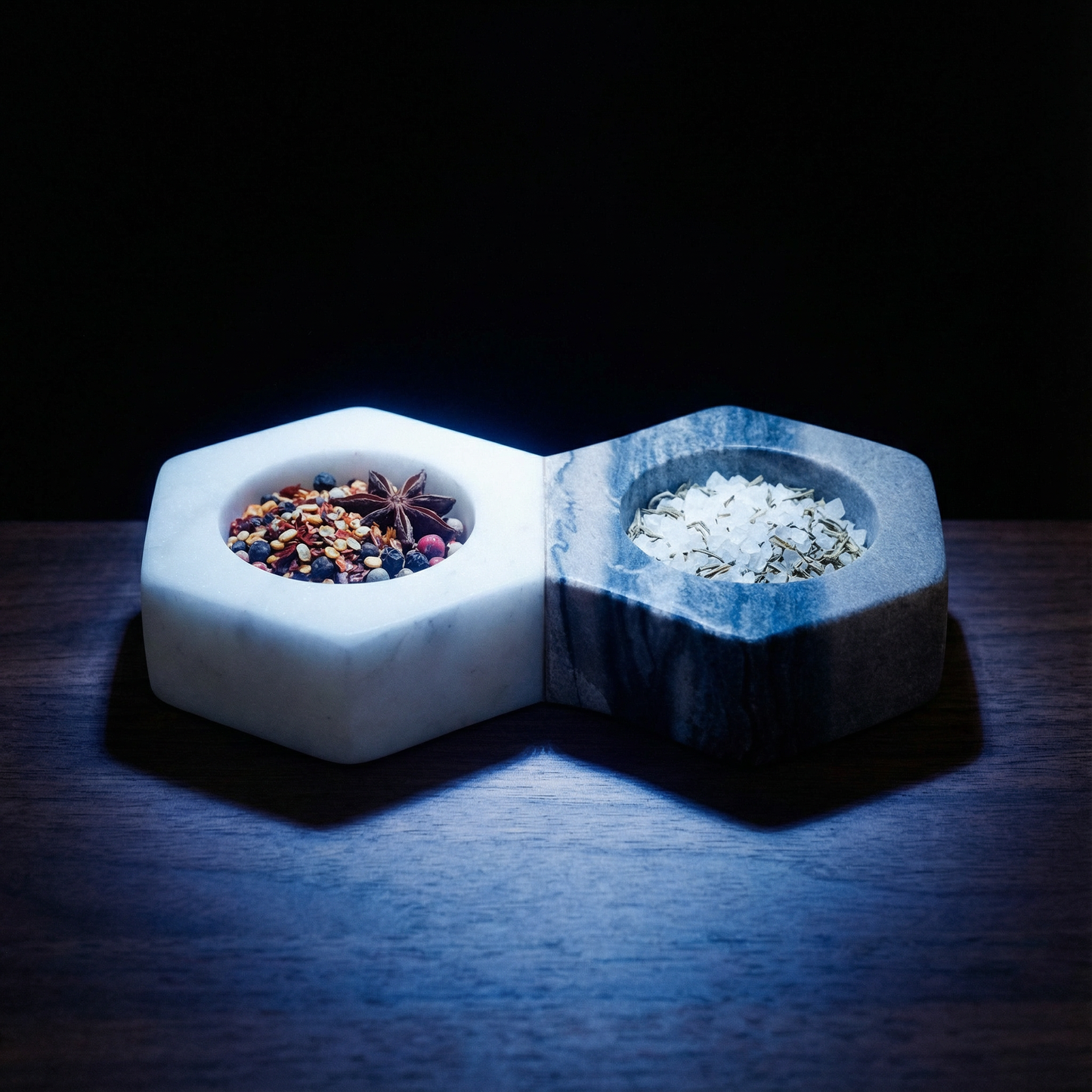 Heirloom White Slate Marble Divided Tray | Spices Seasonings Trinkets Hexagon Tray