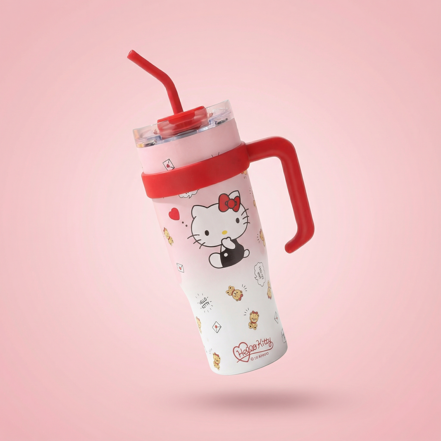 Hello Kitty 40 oz Stainless Steel Insulated Handle Tumbler in Pink and Red | XL Size with Straw | Gift for Her