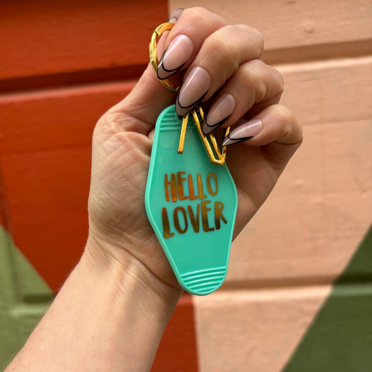 Hello Lover Motel Key Tag in Teal | Acrylic with Gold Accents