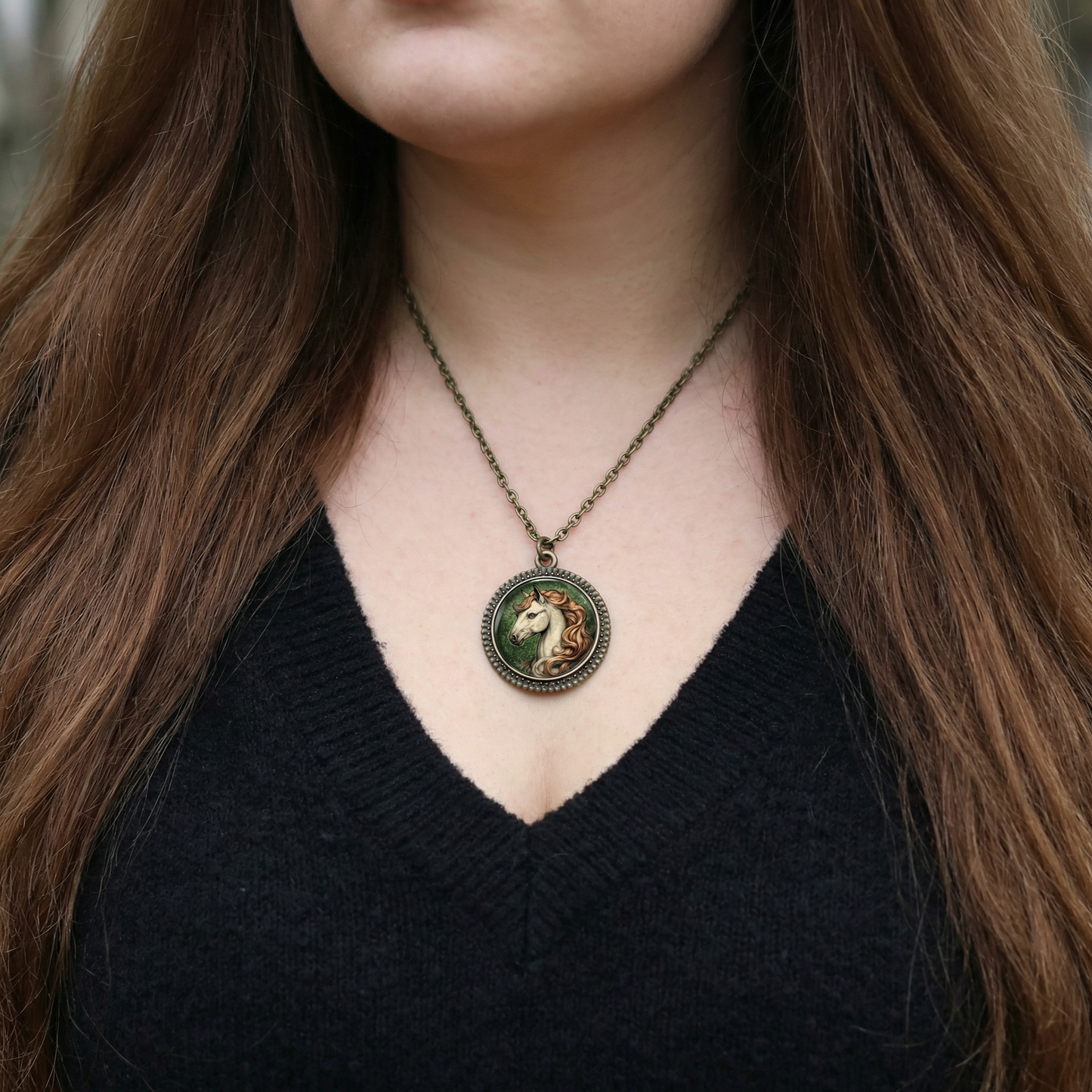 Horse Glass Cabochon Pendant Necklace | Antique Bronze Equestrian Jewelry | Vintage Style Horse Art Necklace