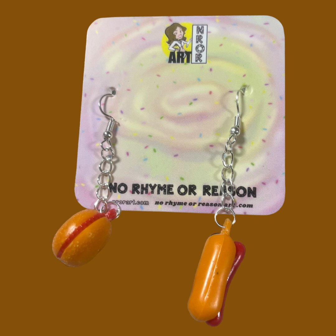 Hot Dog & Hamburger Mismatched Earrings | Vintage 70s-80s Upcycled Gumball Charms