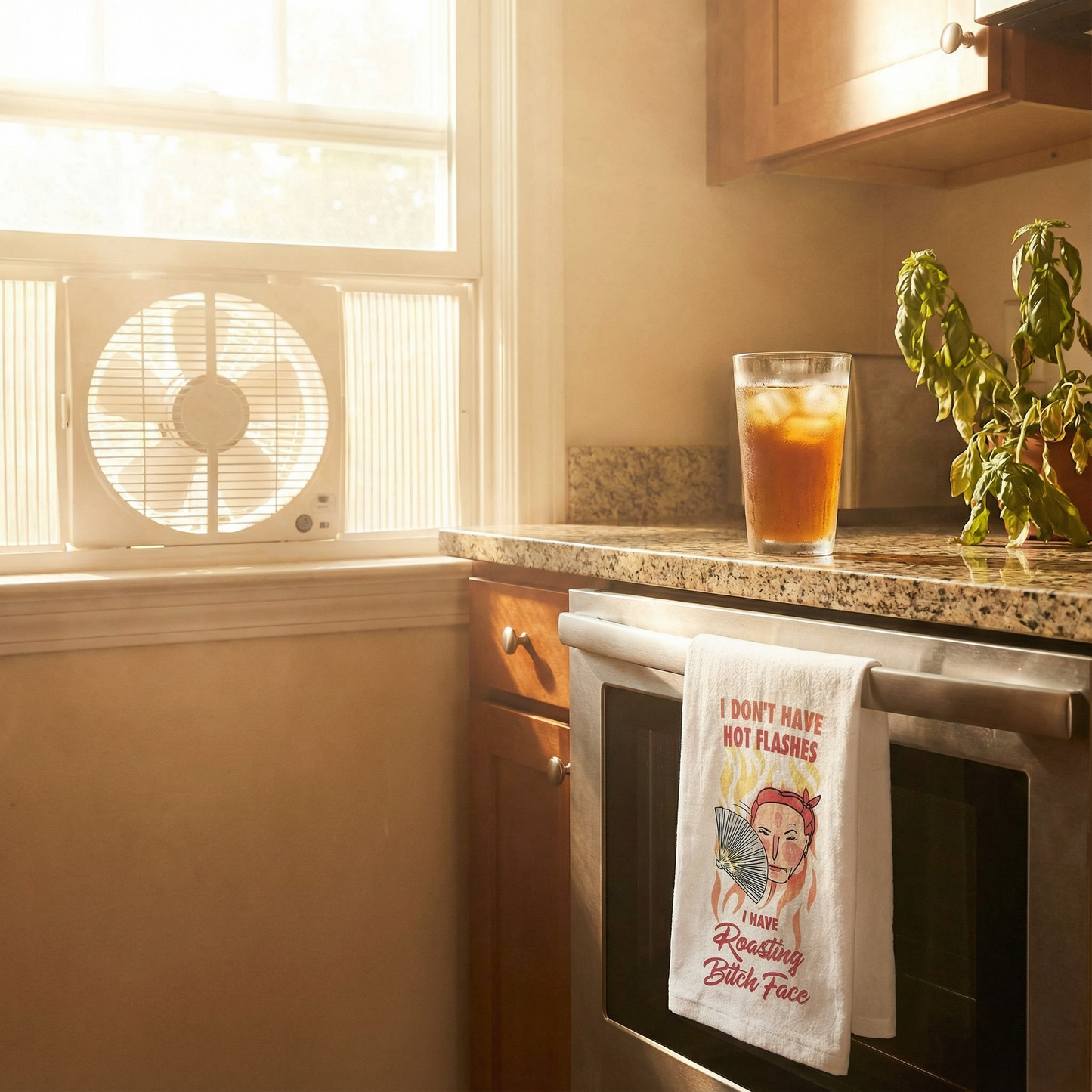 Hot Flashes Roasting Bitch Face Dishtowel | Hangable Sweary Funny Saying Cotton Towel