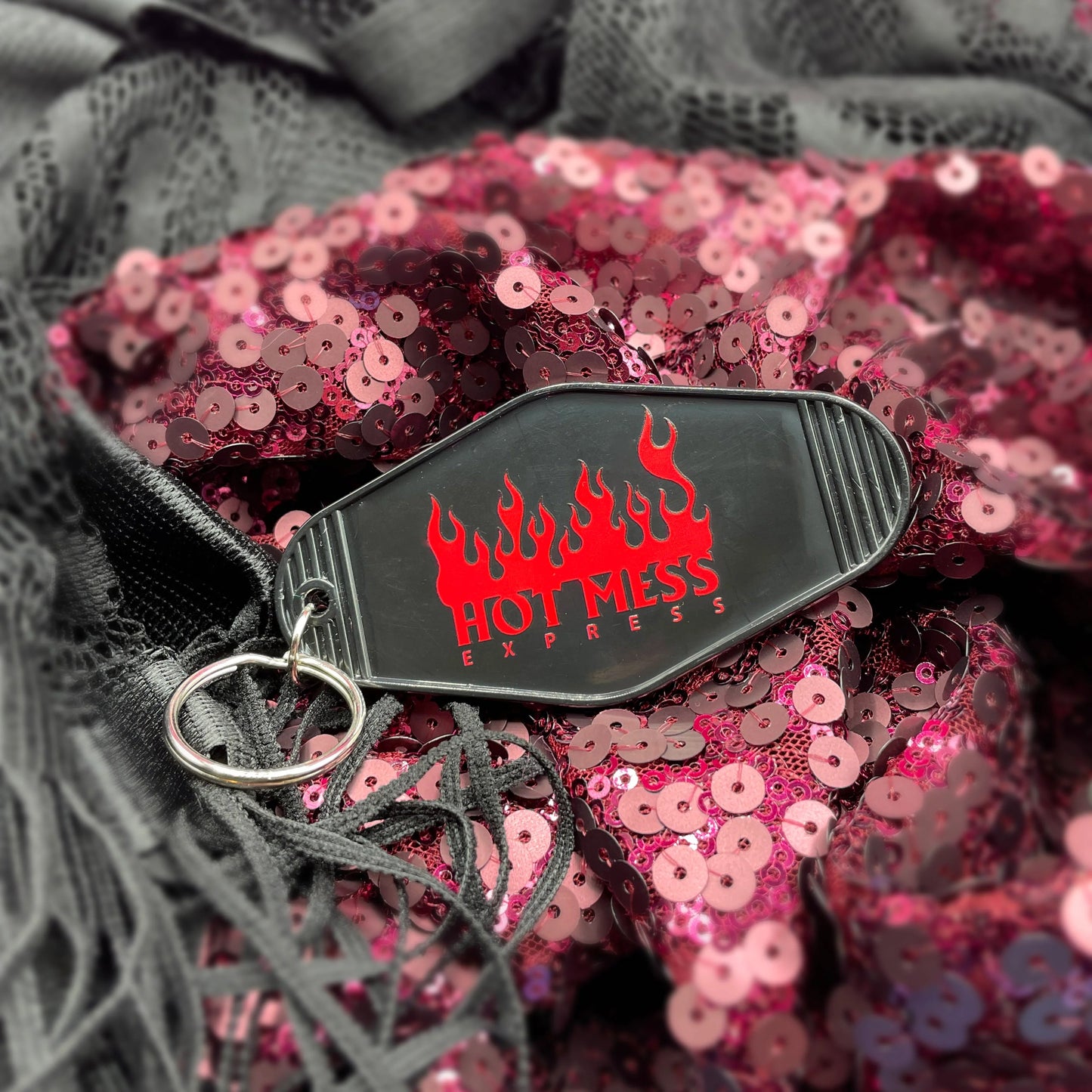 Hot Mess Express Motel Keychain in Black