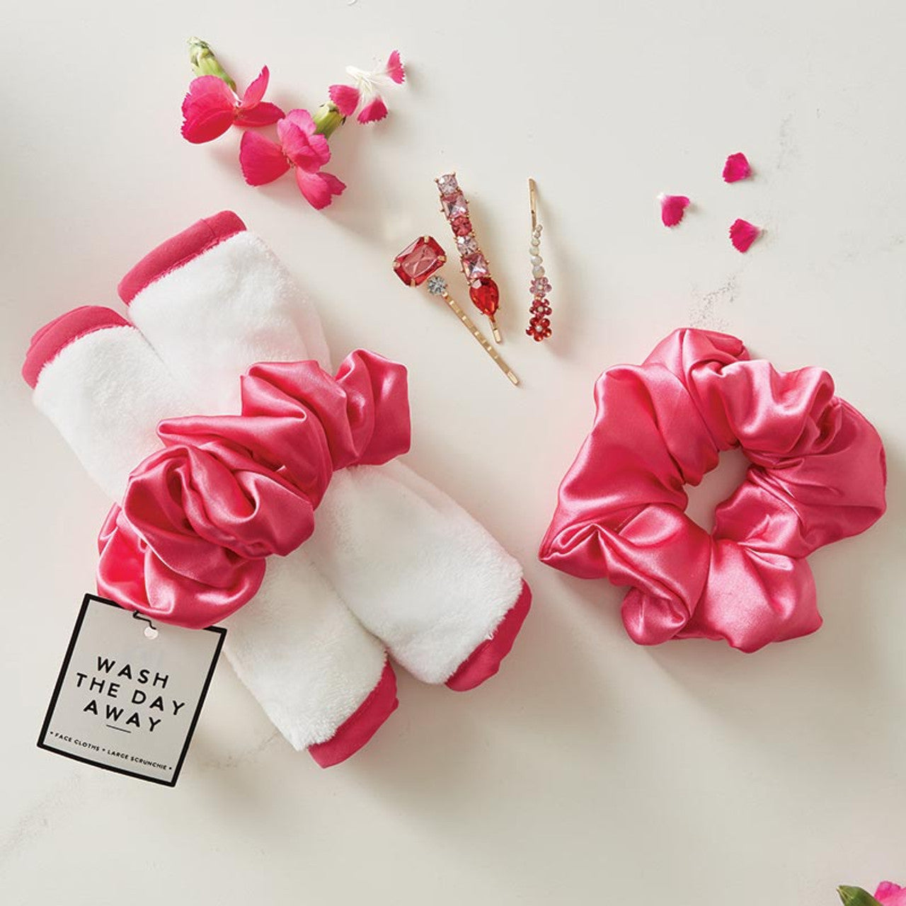 Hot Pink Face Cloth and Scrunchie Set | Linen Makeup Remover Gift Set For Her