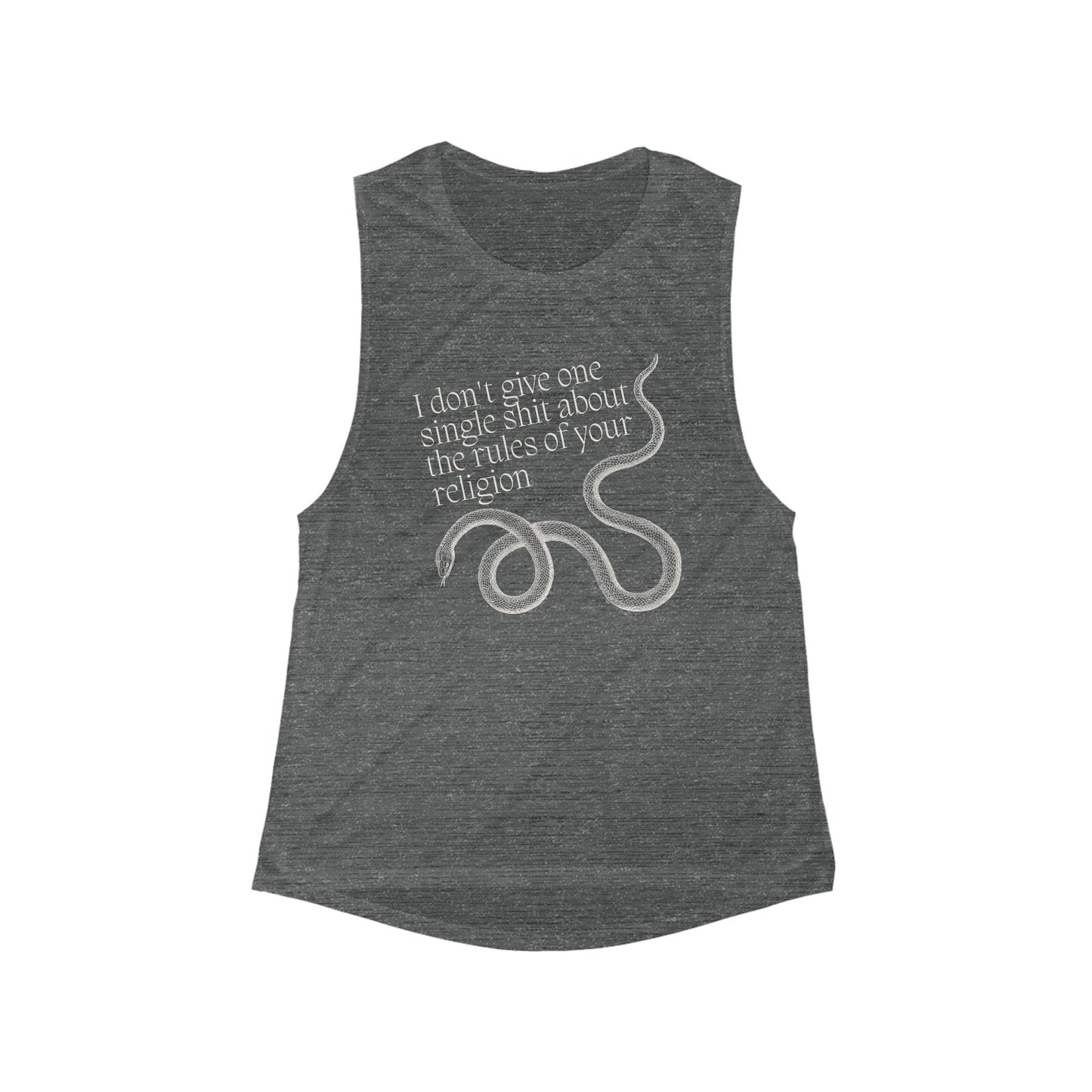 I Don't Give One Single Sh*t About the Rules of Your Religion Women's Flowy Scoop Muscle Tank in Snake Motif
