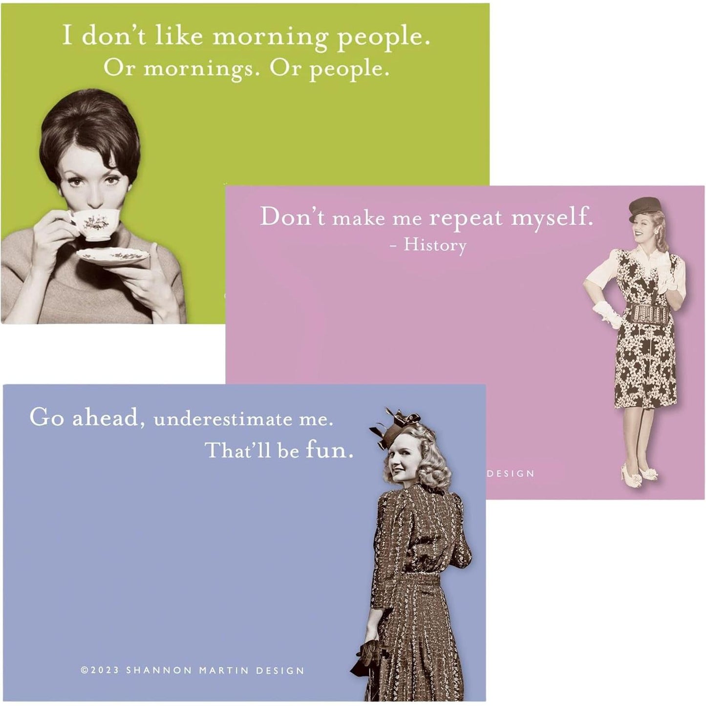 I Don't Like Morning People, Don't Make Me Repeat Myself, Underestimate Me Sticky Notes Set Memo Pads Strong Adhesive | 2-7/8 x 4-3/8 inches | Pack of 3