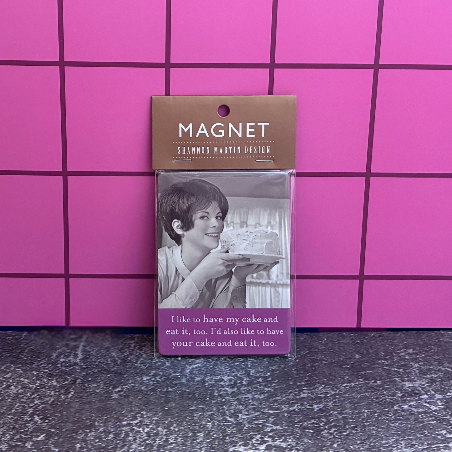 I Like To Have My Cake And Eat It Rectangle Magnet | Retro Fridge and Office Magnet