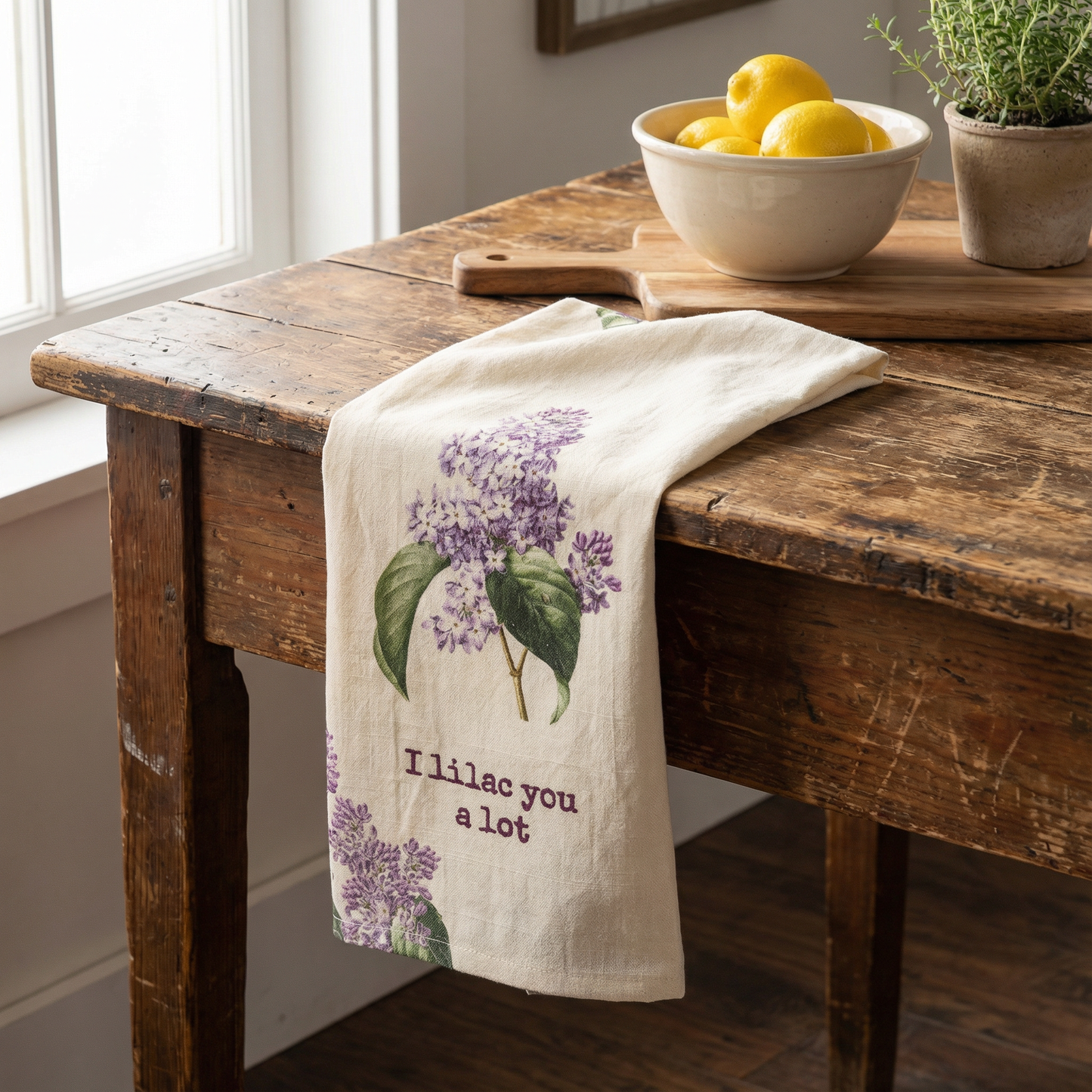 I Lilac You A Lot Dish Cloth Towel | Cotten Linen Novelty Tea Towel | Cute Kitchen Hand Towel | 18" x 28"