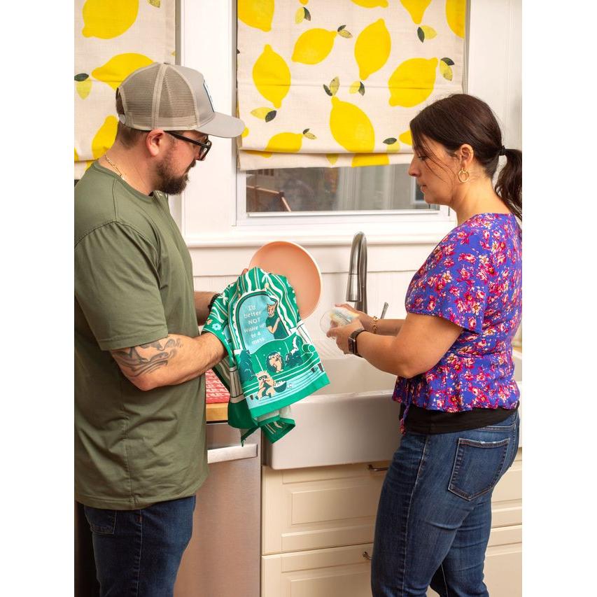 I'd Better Not Wake Up To A Mess Screen-Printed Dish Towel | Fox Animal Family Mom Gift Kitchen Tea Hand Cotton Dish Cloth | 28" x 21" | BlueQ at GetBullish