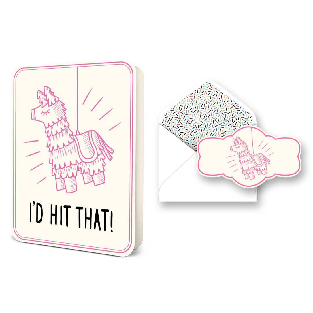 I'd Hit That! Deluxe Greeting Card with Sticker | Blank Inside Llama Pinata Artwork Design Funny Message Card