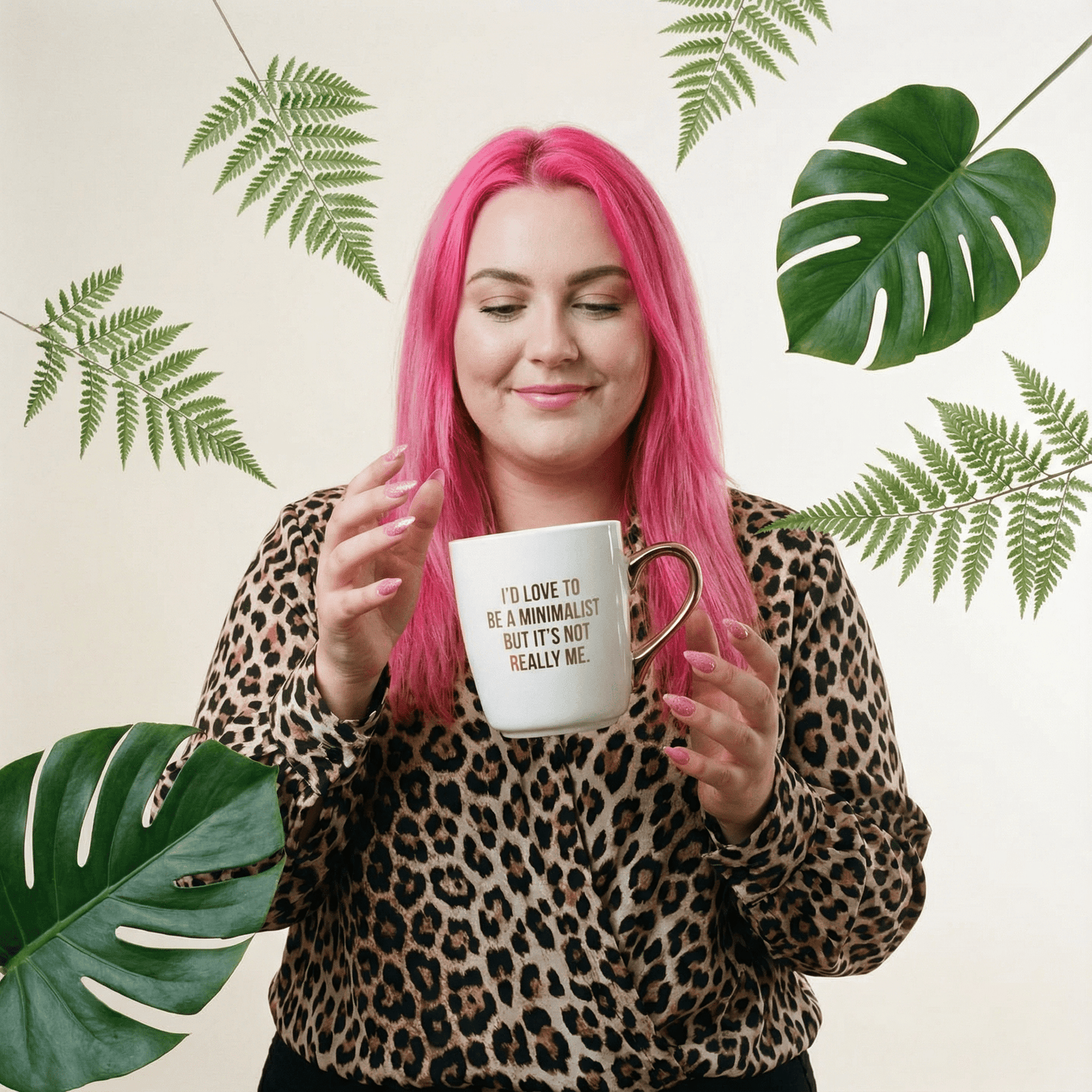 I'd Love To Be A Minimalist Gold Handle Mug | Stoneware Coffee Tea Cup | 16oz