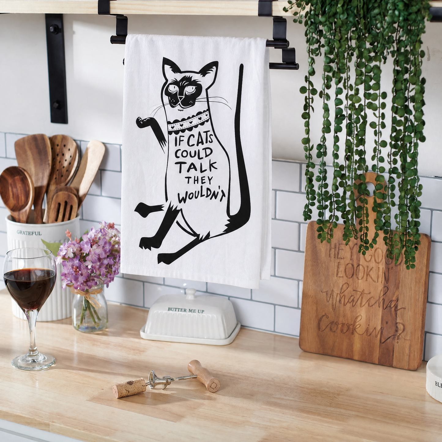If Cats Could Talk They Wouldn't Cotton Kitchen Towel | Black & White | 28" x 28"