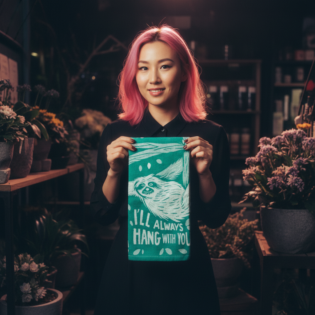 I'll Always Hang With You Sloth Green Funny Snarky Dish Cloth Towel | Ultra Soft and Absorbent Jacquard | All-Over Design | Unfolds 20" x 28" | Giftable