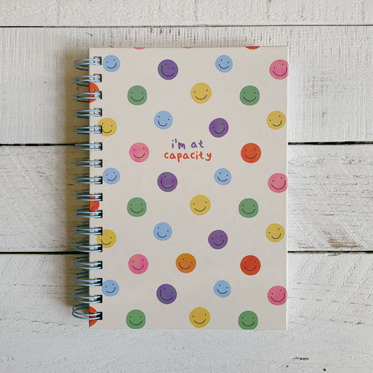 I‘m At Capacity Spiral Hard Cover Journal in Colorful Smiley Designs | 160 Ruled Pages Spiral-bound Notebook | 6.25"x 8.25"