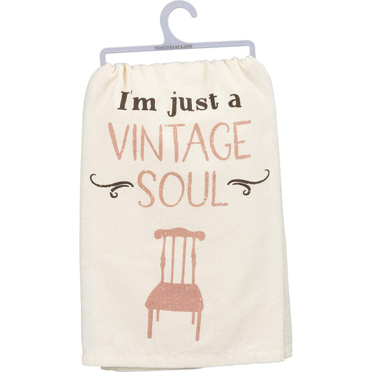 I'm Just A Vintage Soul Dish Cloth Towel | Cute Kitchen Hand Towel | 28" Square