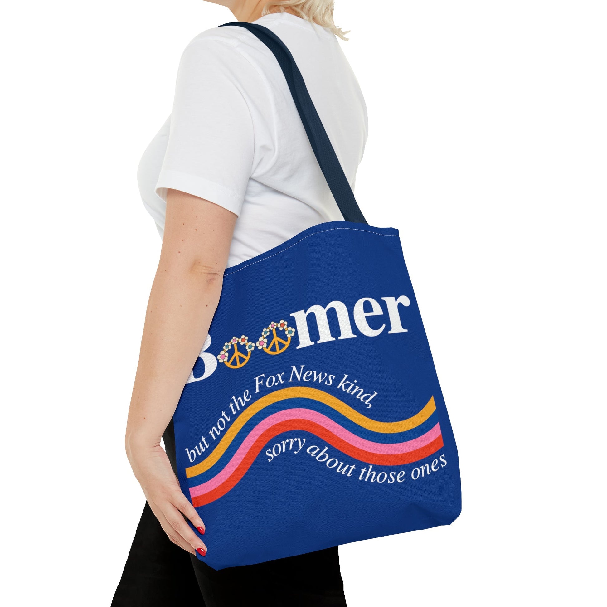 I'm a Boomer But Not the Fox News Kind Tote Bag in Blue | 16" x 16"
