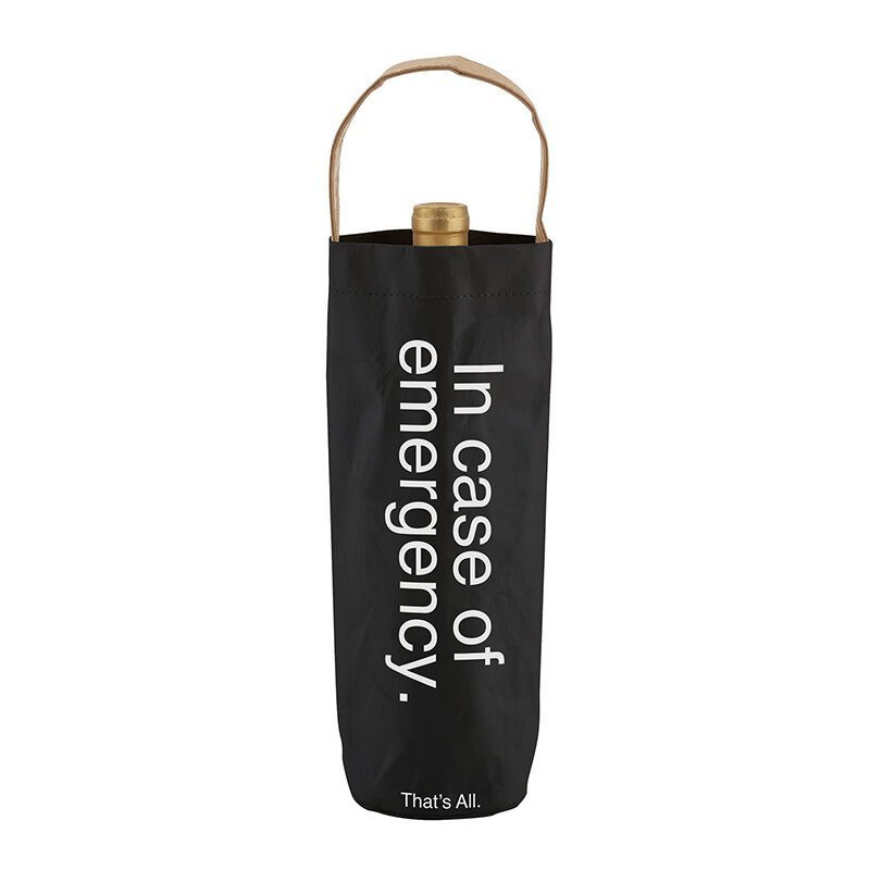 In Case Of Emergency Black Wine Bottle Bag | Gloss Black | Holds Standard Wine Bottle for Gifting
