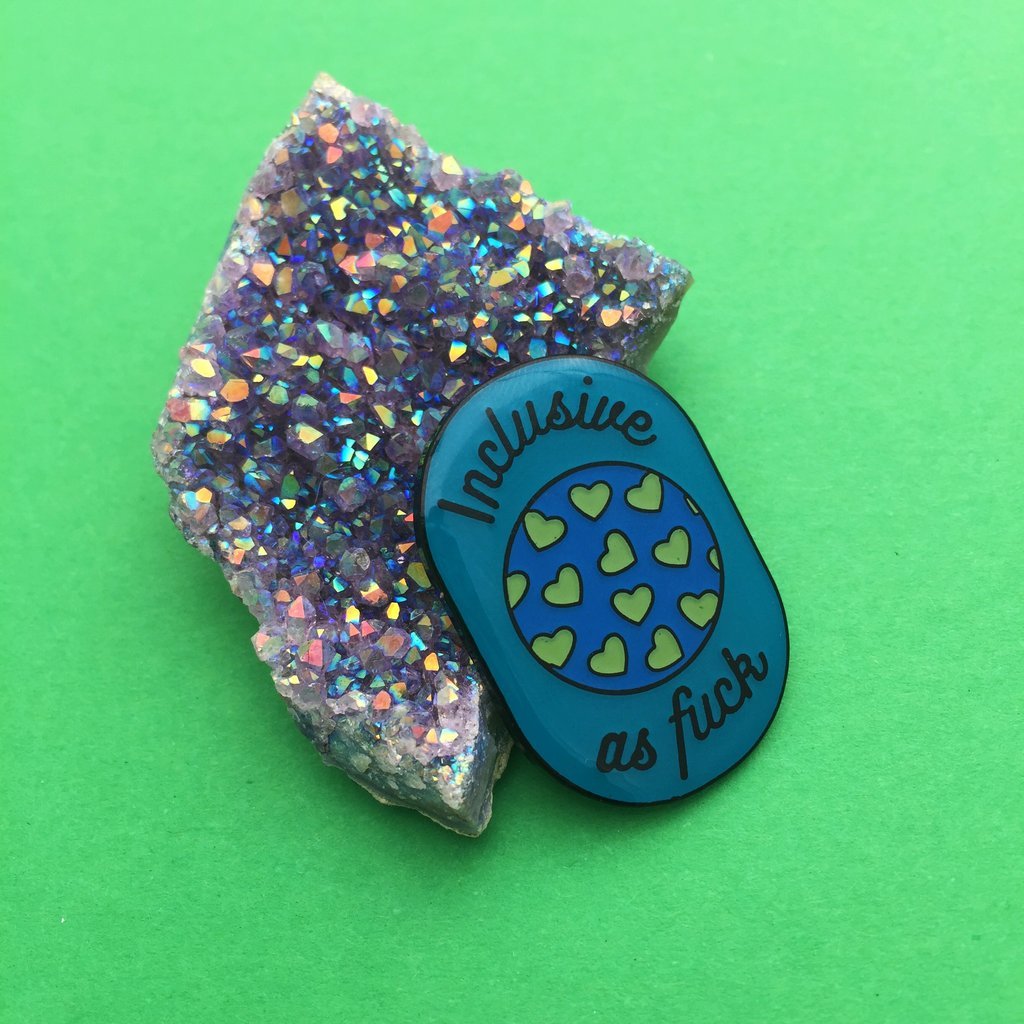 Inclusive As Fuck Oval Enamel Pin In Blue Earth The Bullish Store