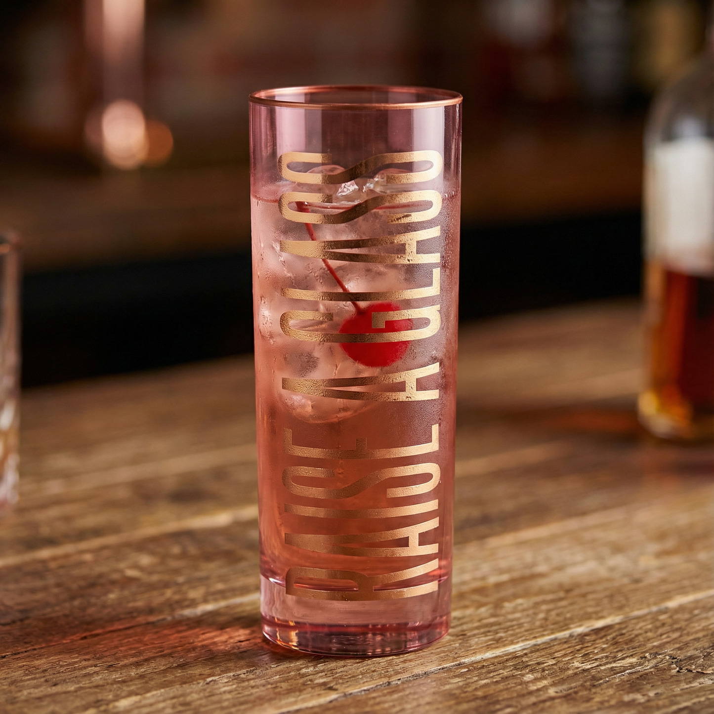 Raise A Glass Collins Cocktail Glass in Pink | 17 oz.