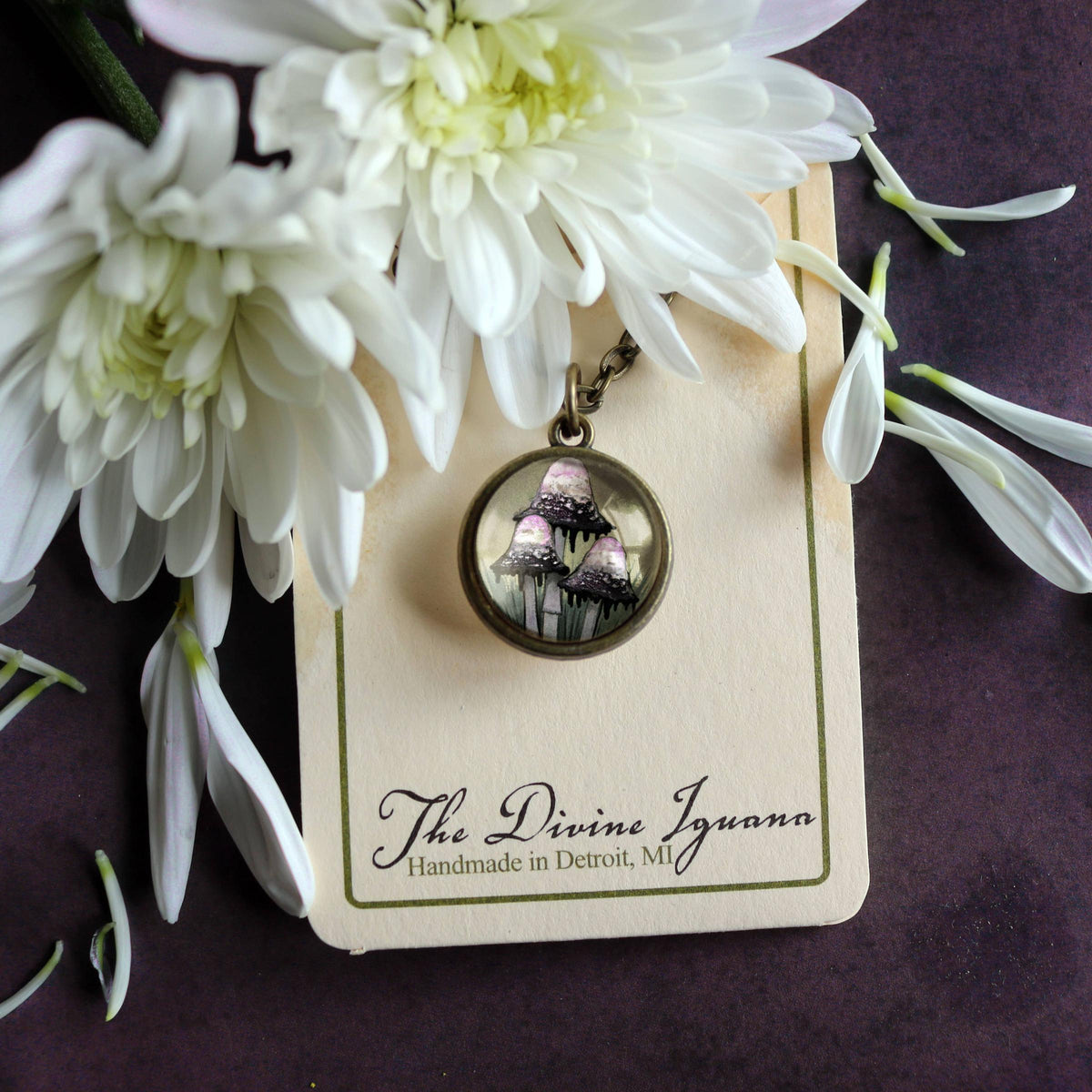 Inky Cap Mushrooms Simple Reversible Pendant Necklace-Divine Iguana-The Bullish Store