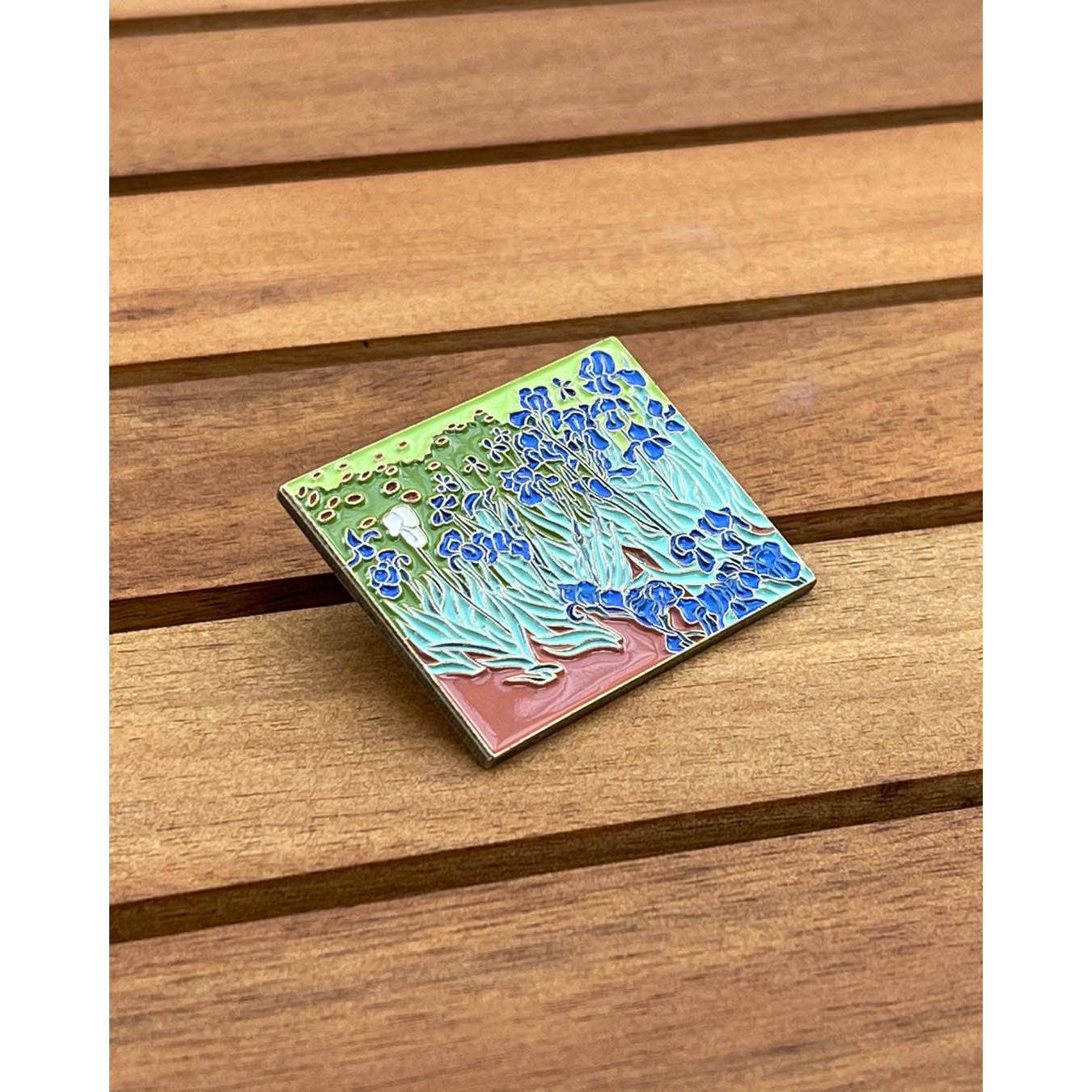 Irises Enamel Pin | Van Gogh Inspired Art Soft Lapel Pin | 1.6" x 1.2"
