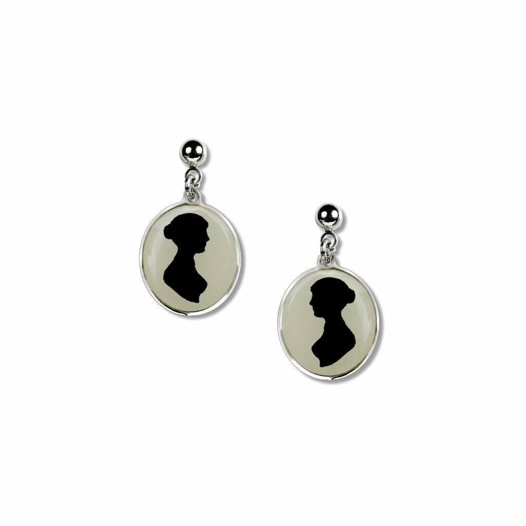 Jane Austen Silhouette Drop Oval Earrings | Solid Brass | In a Gift Box