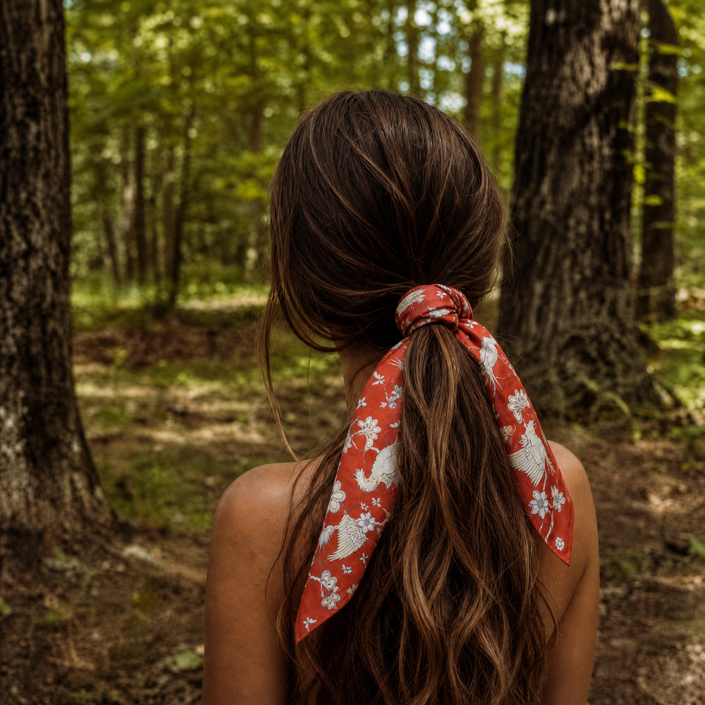 Japanese Crane Print Cotton Bandana | 22" x 22" in Red